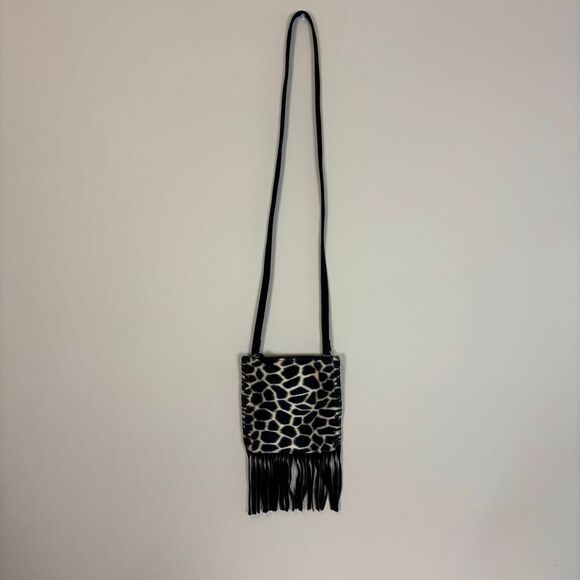 Fossil Black Suede and Animal Hair Giraffe Print Small Crossbody Purse - Picture 1 of 7